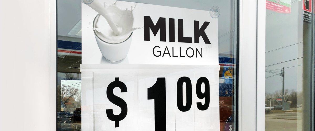Milk Gallon Changeable Price Sign on Window